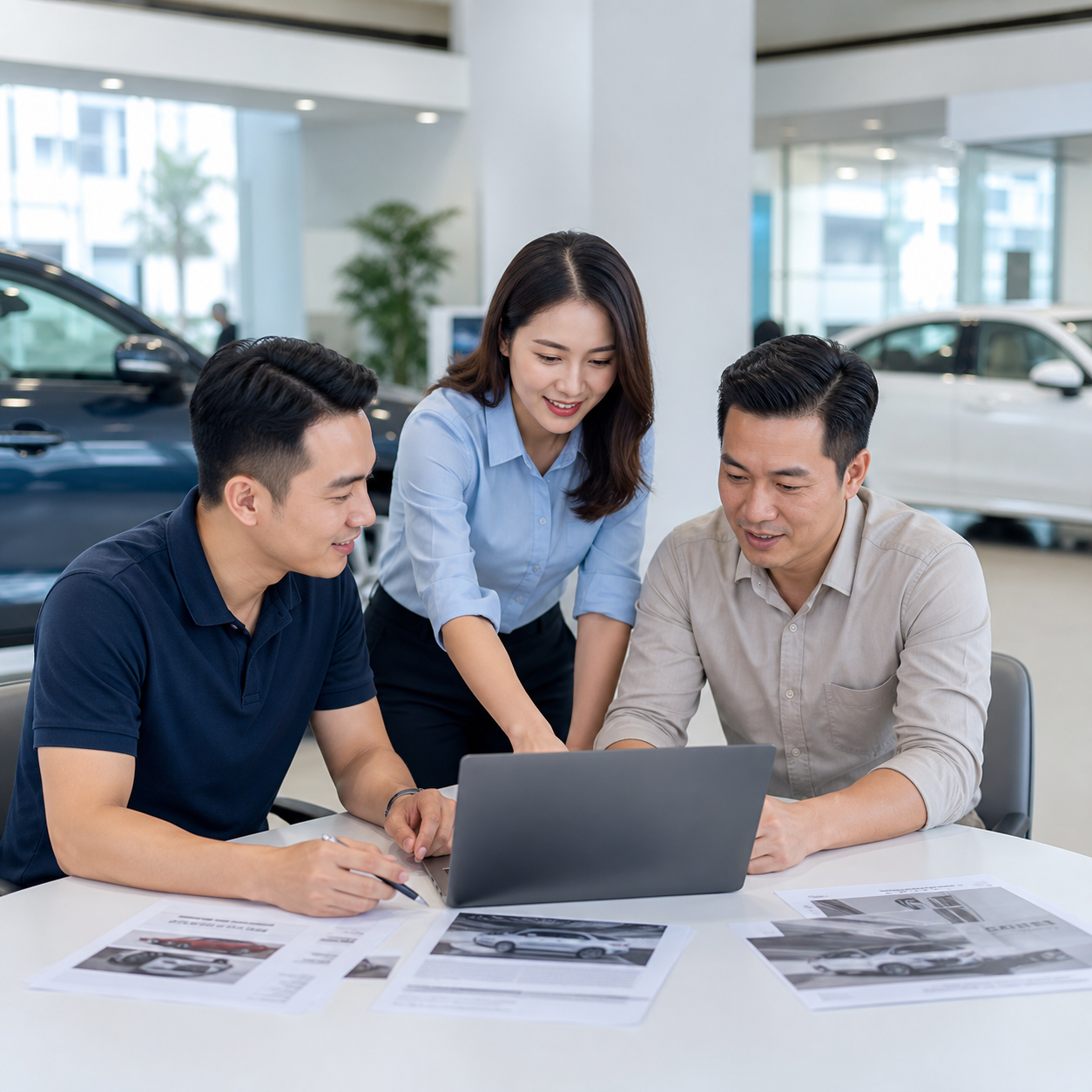 Đội ngũ marketing ô tô Việt Nam làm việc tại showroom